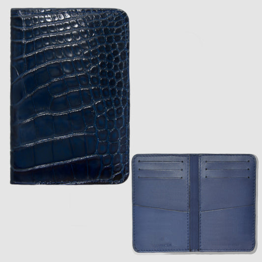 Card Holder Pocket Organizer in genuine Alligator skin - Blue Navy