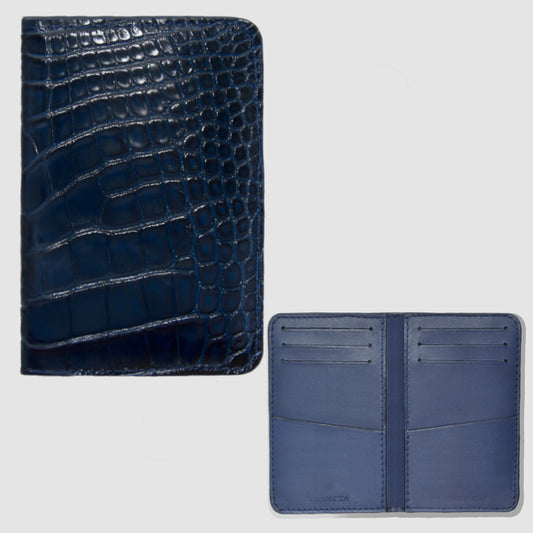 Porta carte Organizer tascabile in vera pelle di Alligatore Personalizzabile - Blu Navy