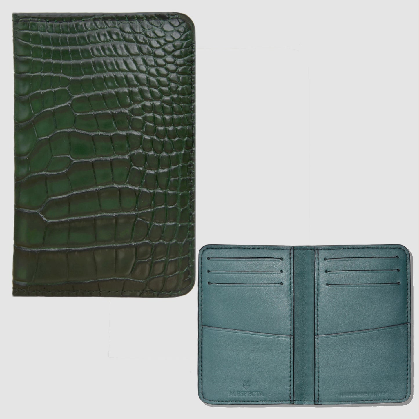 Card Holder Pocket Organizer in genuine Alligator skin - Dark Green