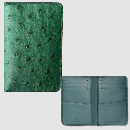 Porta carte Organizer tascabile in vera pelle di Struzzo Personalizzabile - Verde Bosco