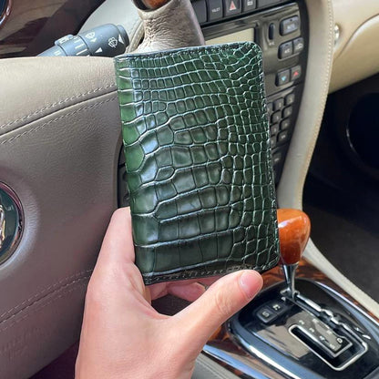 Porta carte Organizer tascabile in vera pelle di coccodrillo Personalizzabile - 10 tasche - Blu Navy