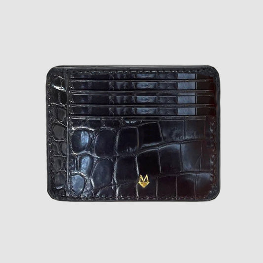 Customizable Genuine Crocodile Leather Card Holder - Black 