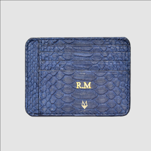 Porta carte in vero Pitone Personalizzabile - 11 tasche - Blu Navy