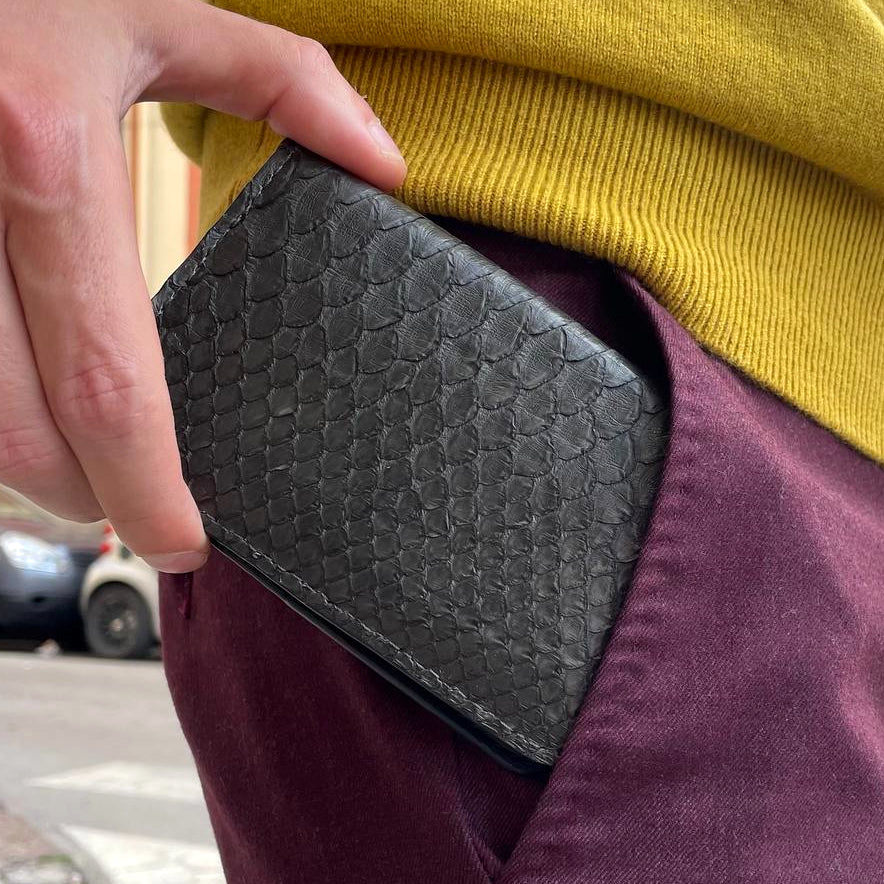 Porta carte Organizer tascabile in vera pelle di Pitone Personalizzabile - Verde Militare