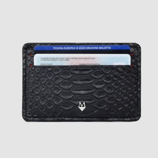 Porta carte 5 o 9 Tasche in vera pelle di pitone mod. "Brillante"