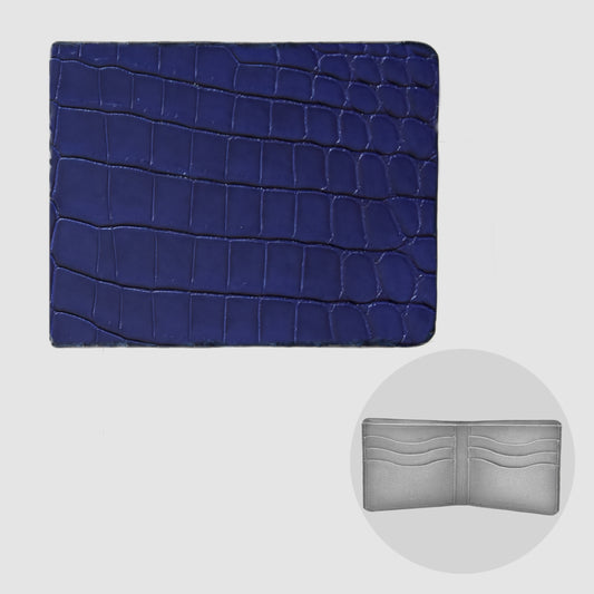 Customizable Genuine Crocodile Leather Wallet - Dark Blue 