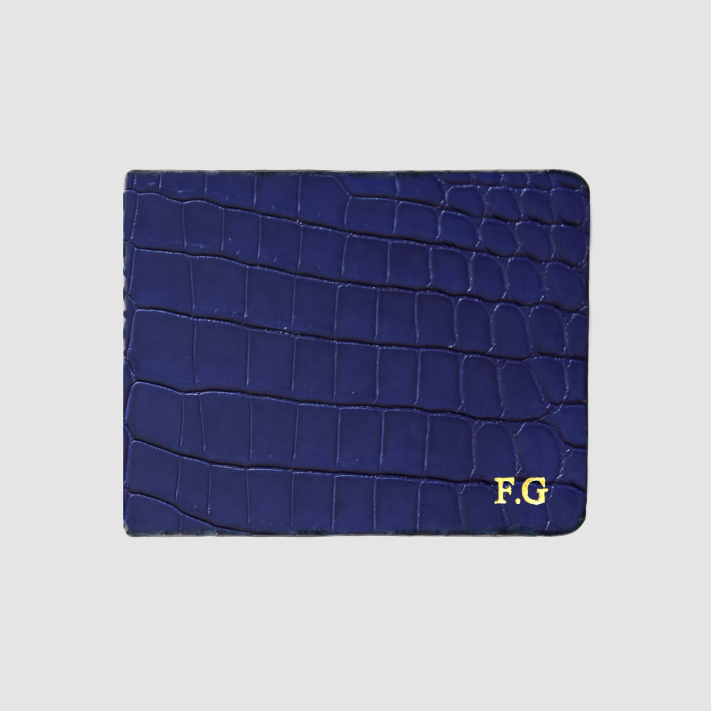 Portafoglio mod. "Esemplare" in vera pelle di Coccodrillo Personalizzabile - Blu scuro