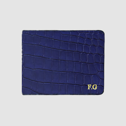 Portafoglio mod. "Esemplare" in vera pelle di Coccodrillo Personalizzabile - Blu scuro
