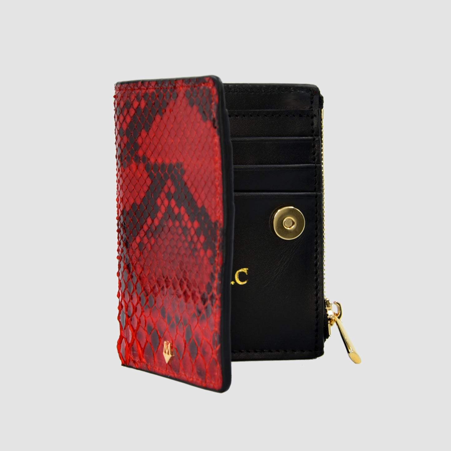  Wallet with Red Python Heart in Black Python skin