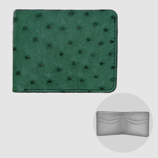 Customizable Genuine Ostrich Leather Wallet - Dark Green 