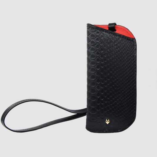 Case for glasses in genuine Python skin - Black