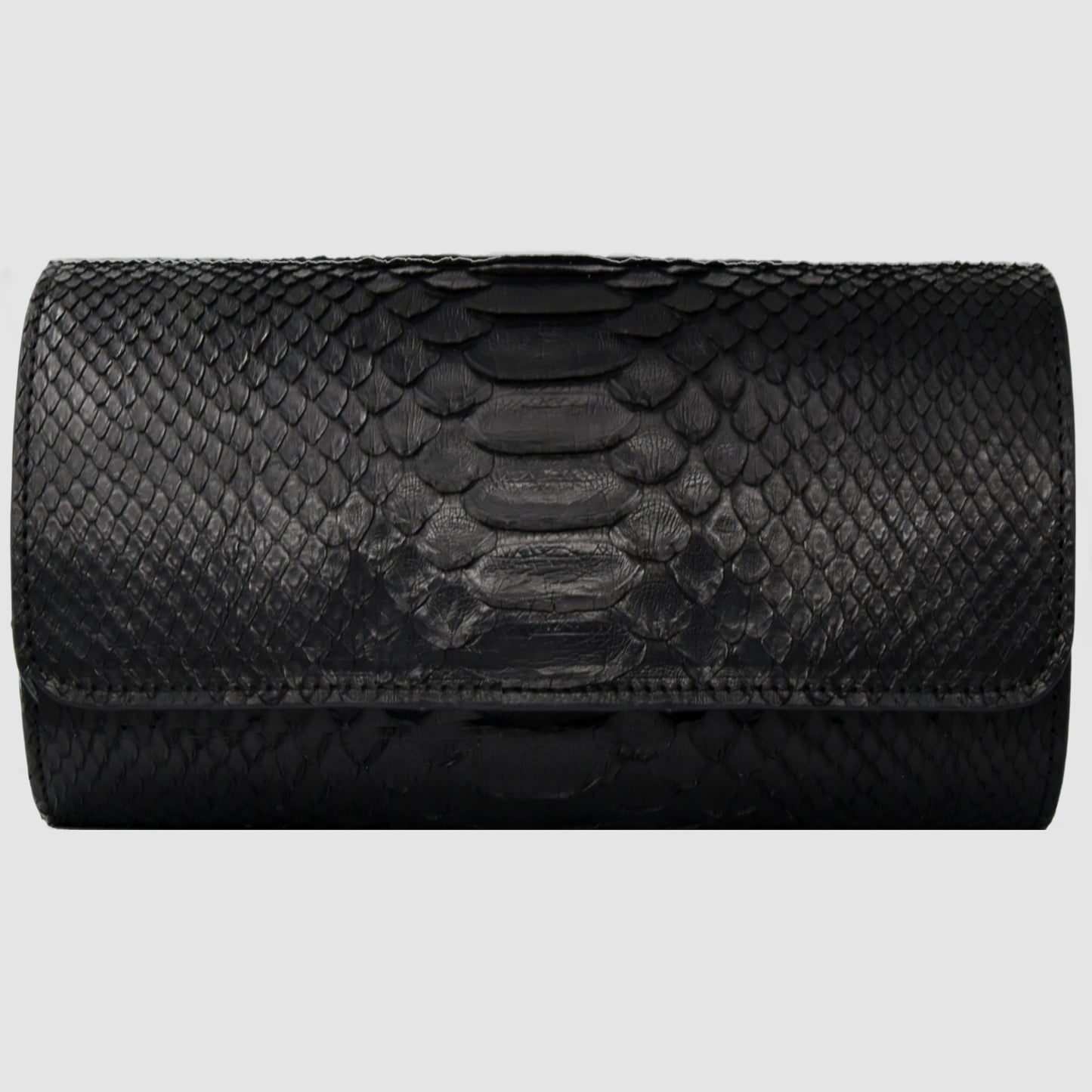 Portaorologio Watch Roll in Pelle di Pitone Nero Personalizzato 3 slots per 3 orologi