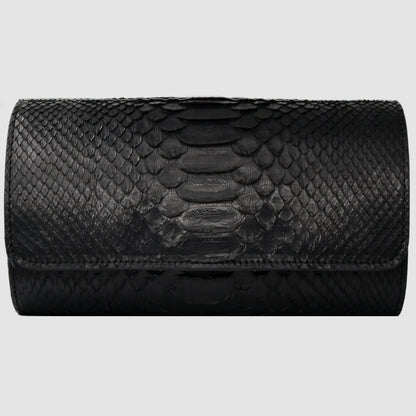 Portaorologio Watch Roll in Pelle di Pitone Nero Personalizzato 3 slots per 3 orologi