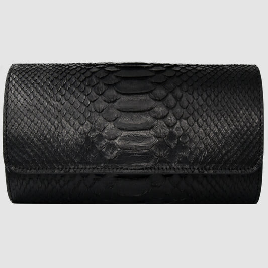 Portaorologio Watch Roll in Pelle di Pitone Nero Personalizzato 3 slots per 3 orologi