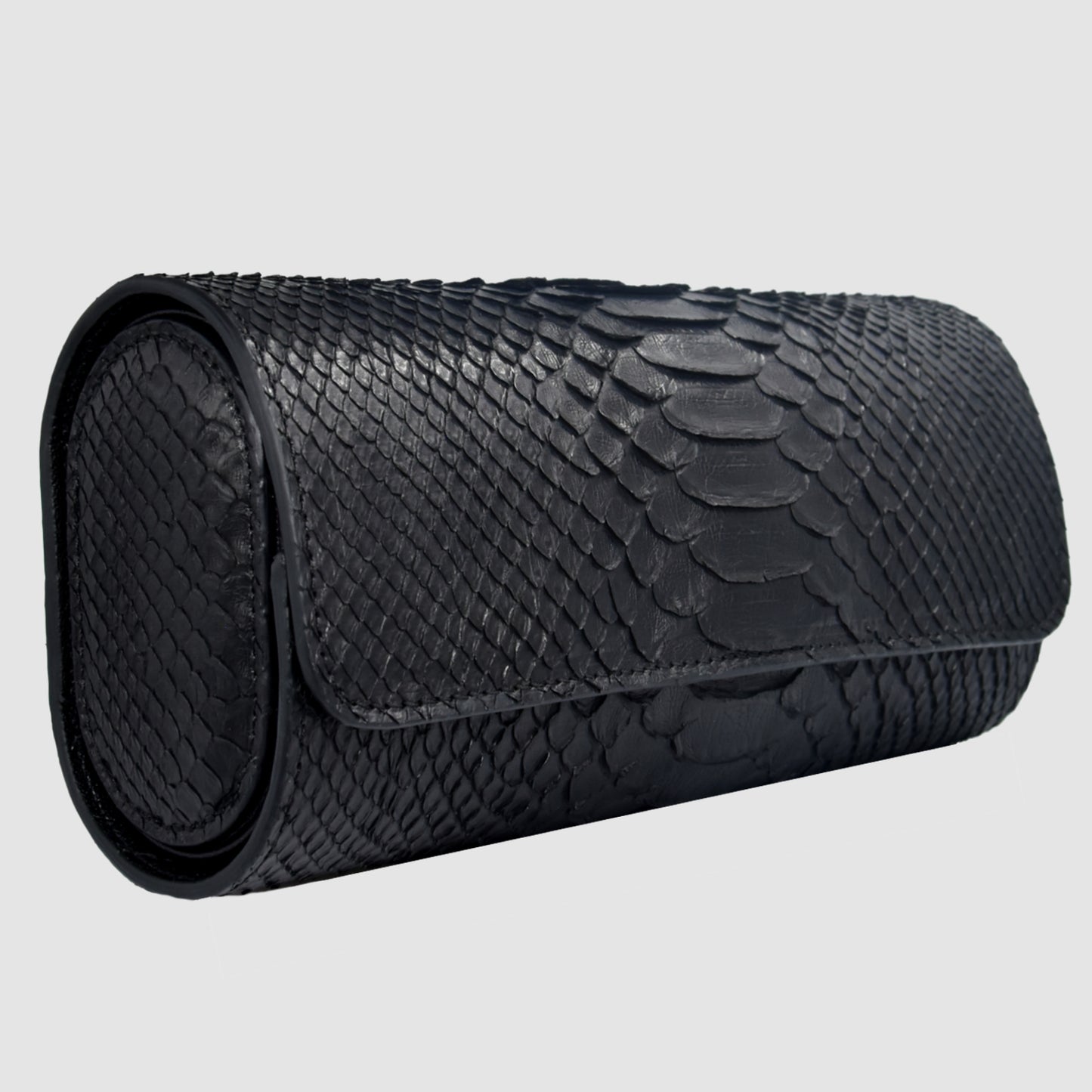 Portaorologio Watch Roll in Pelle di Pitone Nero Personalizzato 3 slots per 3 orologi