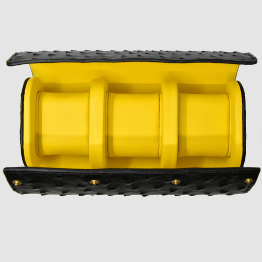 Portaorologio Watch Roll in Pelle di Pitone Nero Personalizzato 3 slot