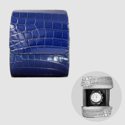 Customizable Genuine Crocodile Leather Watch Roll Watch Case - Sapphire Blue 