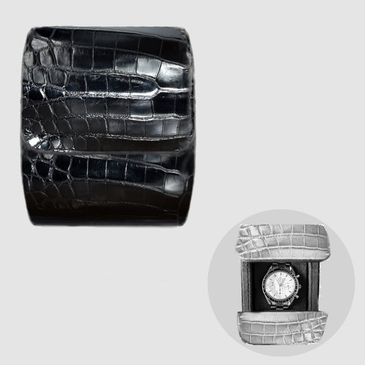 Custodia Orologi in vera pelle di Coccodrillo Watch Roll - Nero