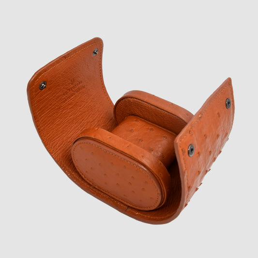 Portaorologio Watch Roll in Pelle di Struzzo Marrone Personalizzato 1 slot