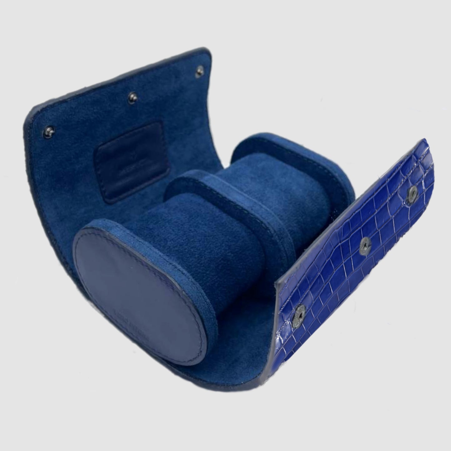 Custodia in vera pelle di Coccodrillo per 2 Orologi Watch Roll Blu Zaffiro