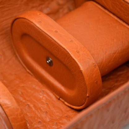 Portaorologio Watch Roll in Pelle di Struzzo Marrone Personalizzato 2 slot