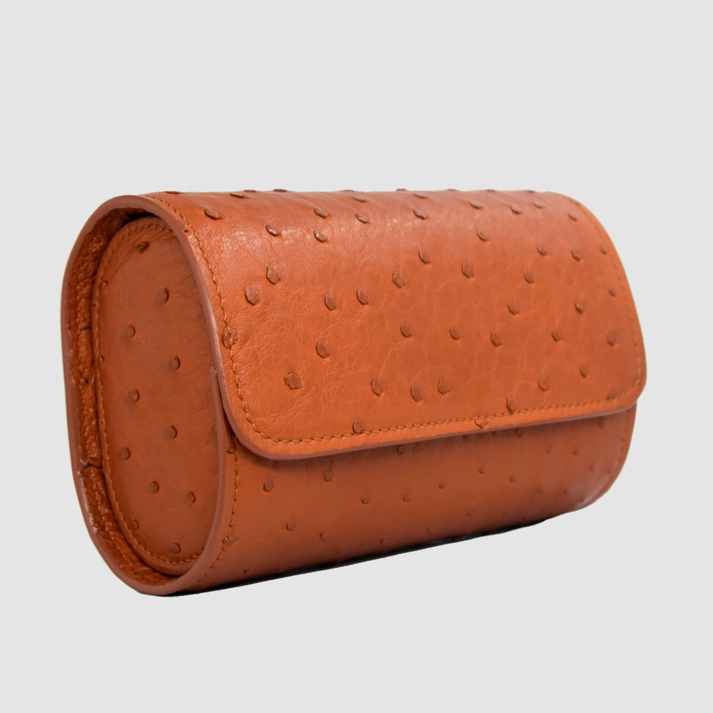 Portaorologio Watch Roll in Pelle di Struzzo Marrone Personalizzato 2 slot