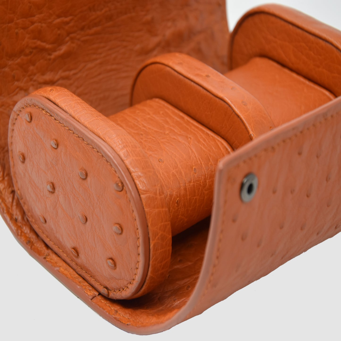 Portaorologio Watch Roll in Pelle di Struzzo Marrone Personalizzato 2 slot