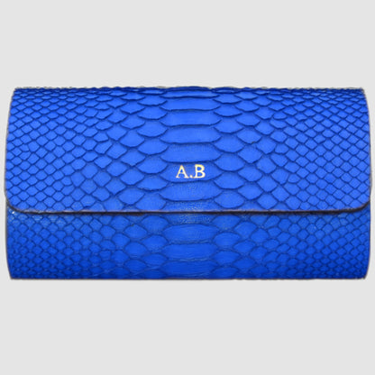 Customizable Watch Roll Watch Case in Genuine Python Leather for 3 Watches - Black 