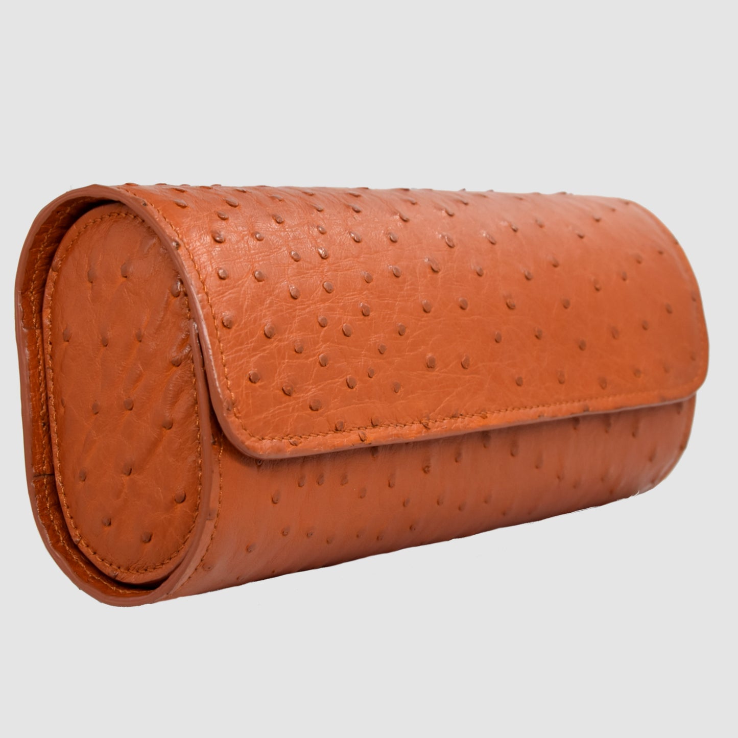 Portaorologio Watch Roll in Pelle di Struzzo Marrone Personalizzato 3 slot