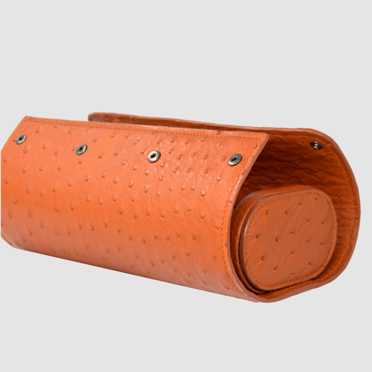 Portaorologio Watch Roll in Pelle di Struzzo Marrone Personalizzato 3 slot