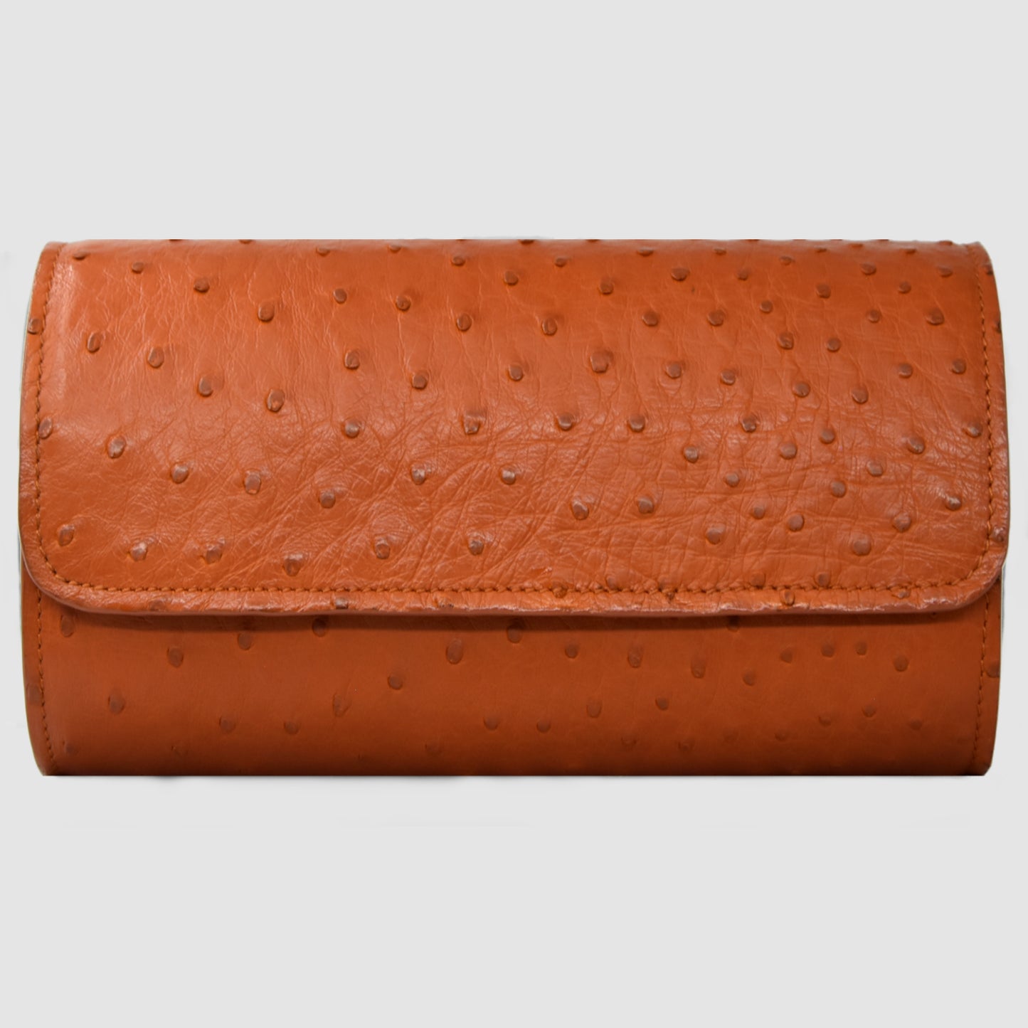 Portaorologio Watch Roll in Pelle di Struzzo Marrone Personalizzato 3 slot