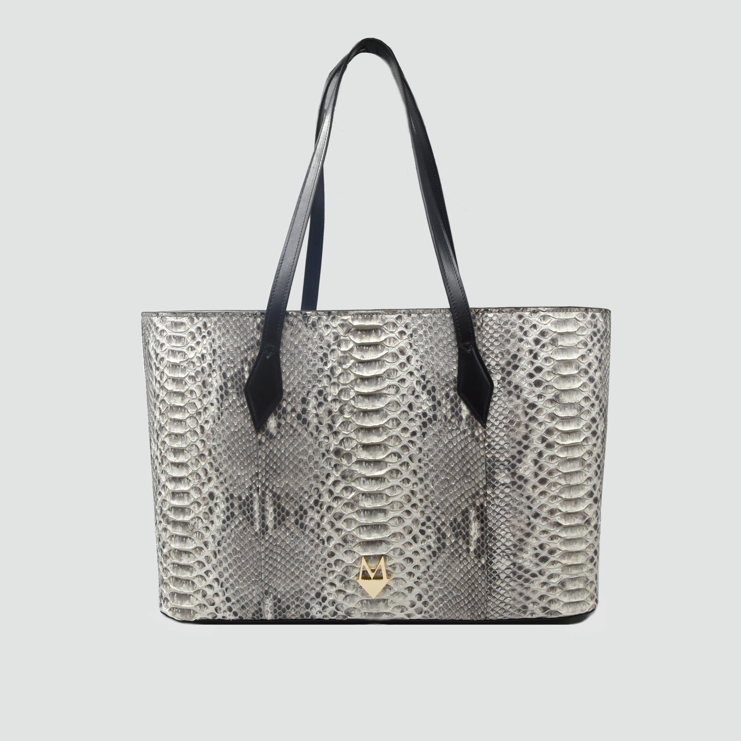 Borsa Shopper "Grandiosa" in vera pelle di Pitone Bianco Marmo