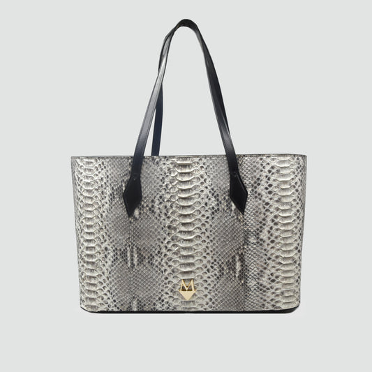 Borsa Shopper "Grandiosa" in vera pelle di Pitone Bianco Marmo