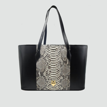 Borsa Shopper "Grandiosa" in vera pelle di Pitone Bianco Marmo