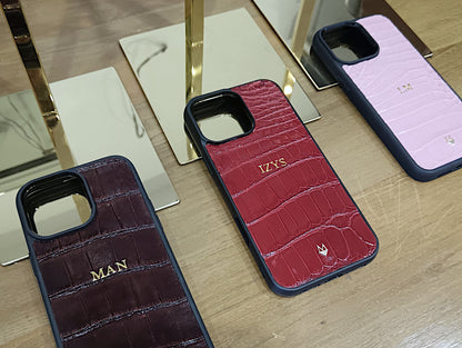 Cover in vera pelle di Coccodrillo iPhone MagSafe 17/16/15/14/13/12 Rosso Toscano