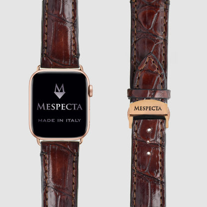 Cinturino in pelle Apple Watch Personalizzabile serie Ultra, 8, 7, 6, 5, 4, SE in vera pelle di Alligatore Marrone