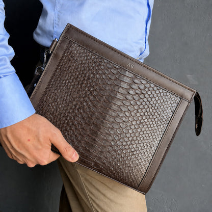 Pochette clutch borsello Uomo in vera pelle di Pitone - Personalizzabile con iniziali