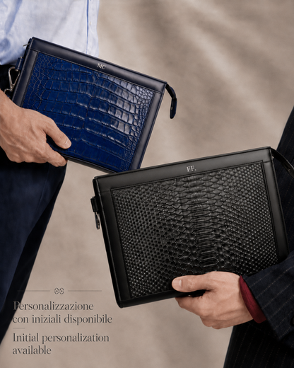Man Purse Clutch bag in full genuine Black Crocodile skin