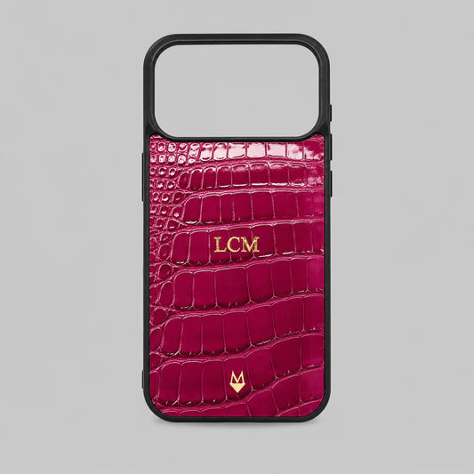 Cover in vera pelle di Alligatore iPhone MagSafe 18/17/16/15/14/13/12 Fucsia