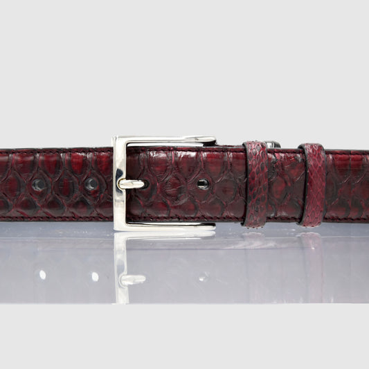 Cintura Uomo in vera pelle di Pitone Bordeaux (Bordò) Personalizzabile
