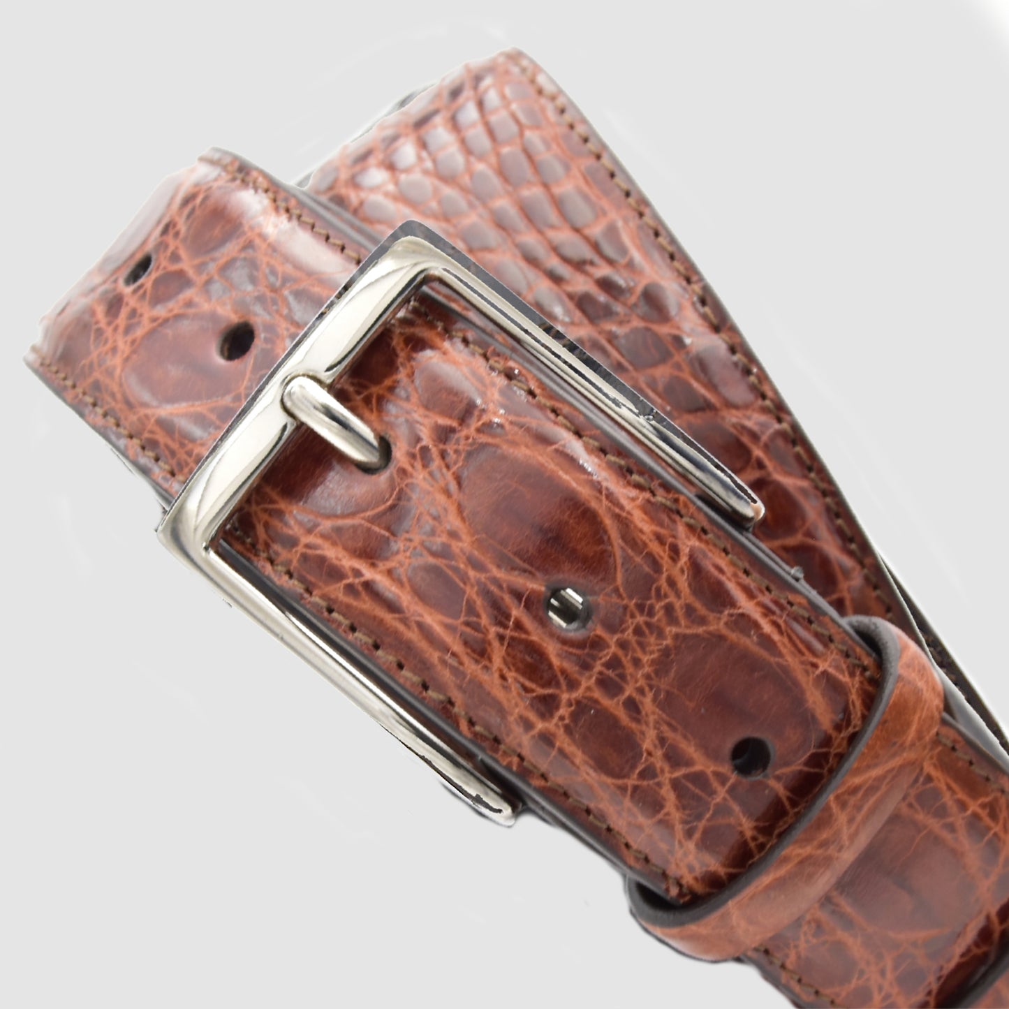 Belt in genuine Brown Gold Crocodile skin