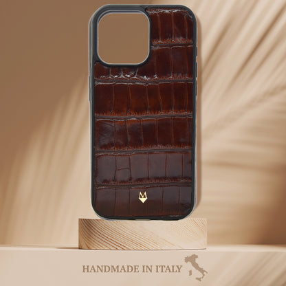 Cover in vera pelle di Coccodrillo iPhone MagSafe 17/16/15/14/13/12 Marrone