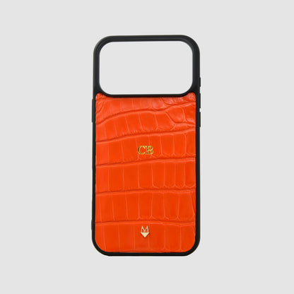 Cover in vera pelle di Coccodrillo iPhone MagSafe 17/16/15/14/13/12 Arancione