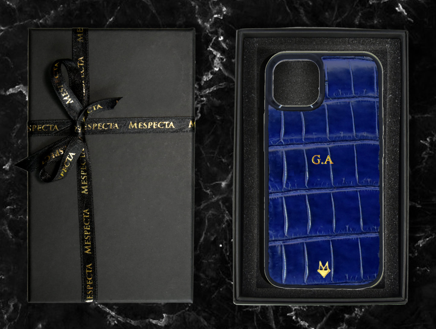 Customizable Case iPhone 14/13/12/11/XR in Sapphire Blue Genuine Crocodile Leather 