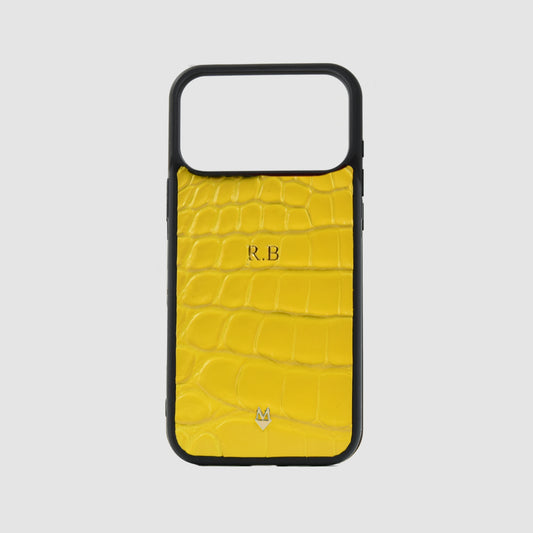 Cover in vera pelle di Coccodrillo iPhone MagSafe 17/16/15/14/13/12 Giallo