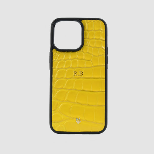 Cover in vera pelle di Coccodrillo iPhone MagSafe 17/16/15/14/13/12 Giallo
