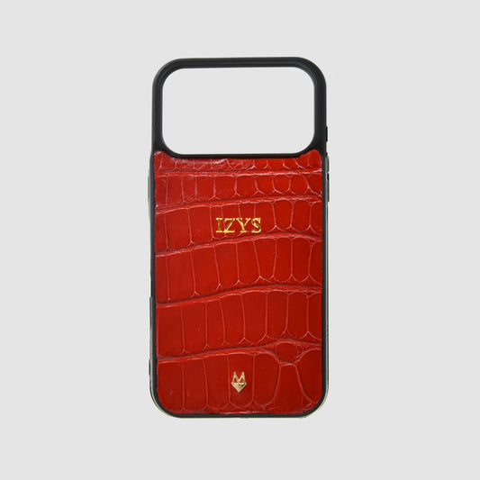 Cover in vera pelle di Coccodrillo iPhone MagSafe 17/16/15/14/13/12 Rosso Toscano