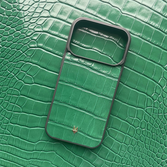 Cover in vera pelle di Coccodrillo iPhone MagSafe 17/16/15/14/13/12 Verde Smeraldo
