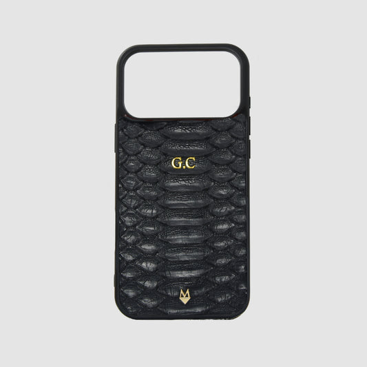 Cover in vera pelle di Pitone Personalizzabile iPhone MagSafe Nero