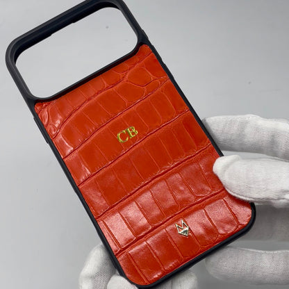Cover in vera pelle di Coccodrillo iPhone MagSafe 17/16/15/14/13/12 Arancione